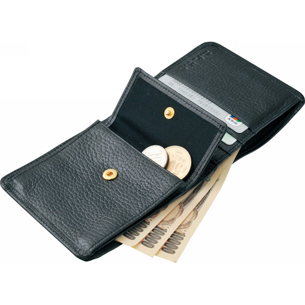 良品工房　日本製牛革二つ折財布 ブラックのサムネイル画像1