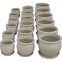 陶器植木鉢１８点セット（受皿付） ホワイト 