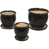 陶器植木鉢３点セット（受皿付） ブラック 