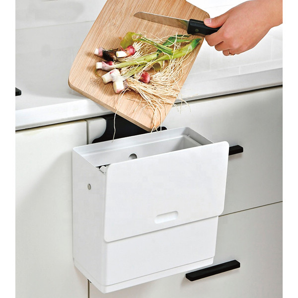 扉に掛けるスライド蓋付ゴミ箱 ホワイトのサムネイル画像1