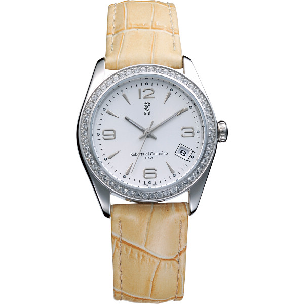 ロベルタ　ラウンドスワロフスキー　レディース腕時計 ベージュの商品画像