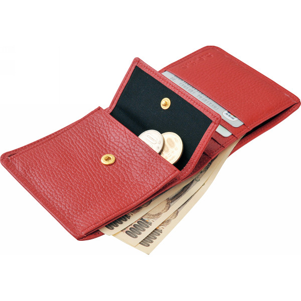 良品工房　日本製牛革二つ折財布 レッドのサムネイル画像1
