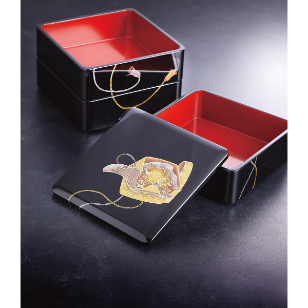 紀州塗　蔵　三段重箱 黒／宝箱のサムネイル画像1
