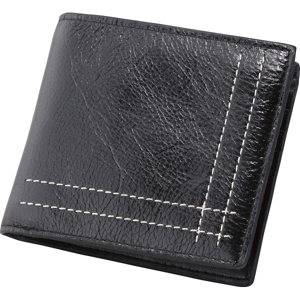 カンサイセレクション　メンズステッチ折財布 ブラックの商品画像