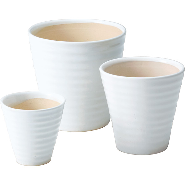 陶器植木鉢3点セットホワイト (UH10／3SWH) | シャディ ギフトモール