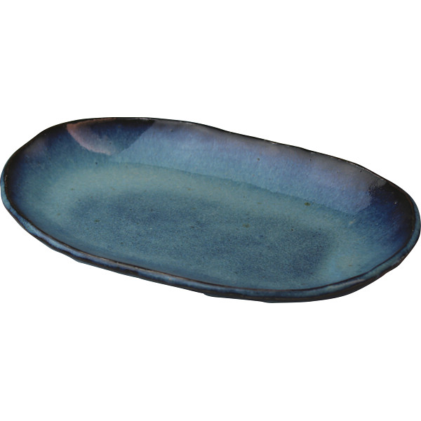 萩焼　青萩　楕円皿　清玩作の商品画像