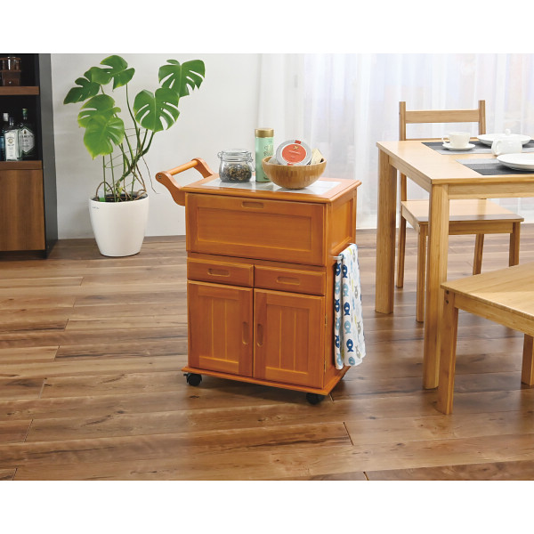 天然木キッチンワゴン ライトブラウンのサムネイル画像1