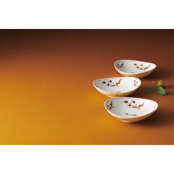 たち吉　花絵　だ円煮物鉢５枚揃のサムネイル画像1