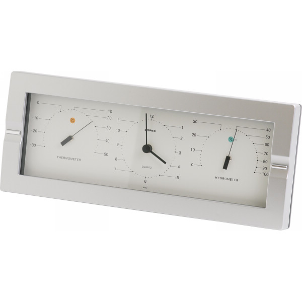 エンペックス　セレニティ温度計・時計・湿度計 シルバーの商品画像