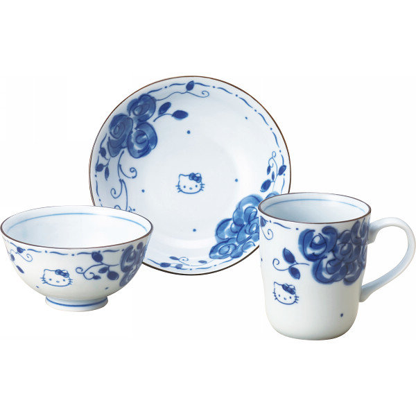 ハローキティ　ブルーローズ　茶碗・マグ・鉢３ピースセットの商品画像