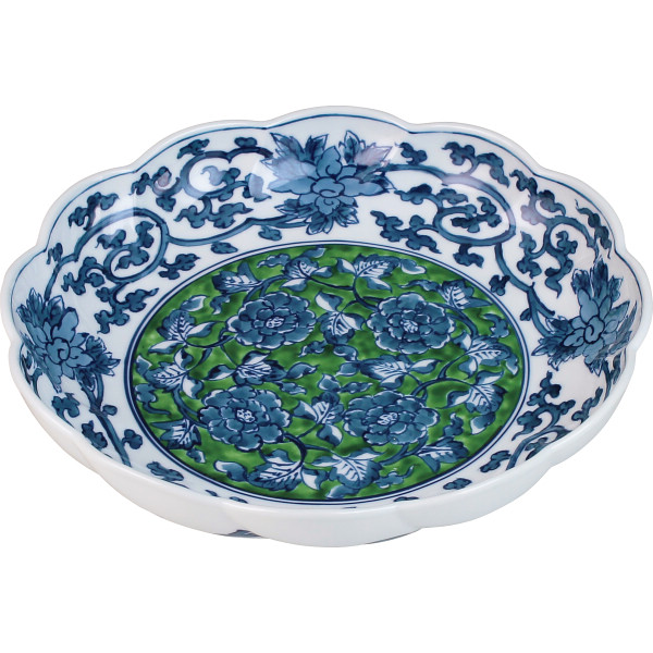 有田焼　亮秀窯　緑彩牡丹　２４ｃｍ鉢の商品画像