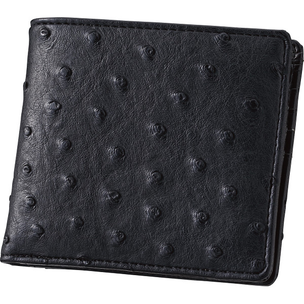 チェルベ　オーストリッチ型押し二つ折財布 ブラックの商品画像
