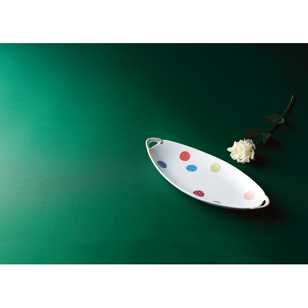 香蘭社　色絵丸紋　舟型トレーのサムネイル画像1