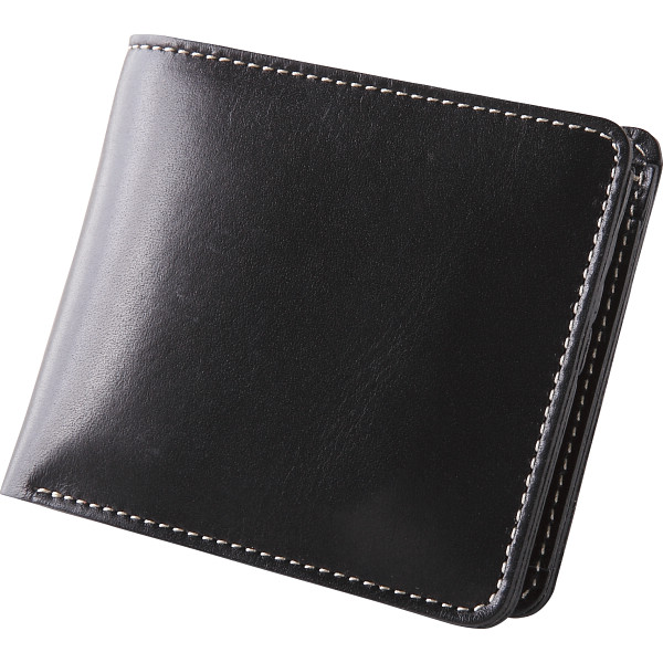 ｍ，ｉ，ｕ，ｏ．ｊ　ヌメ革　二つ折財布（メンズ） ブラックの商品画像