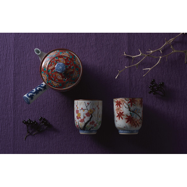 清水焼　赤濃牡丹唐草　急須のサムネイル画像1