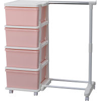 キッズカラー４段チェスト（パイプハンガー付） ホワイトピンク 