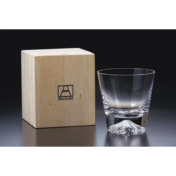 田島窯　江戸硝子　富士山　ロックグラス（木箱入）の商品画像