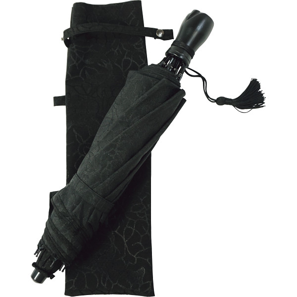 日本の職人手作り　ちりめん織　晴雨兼用軽量折日傘 ブラックのサムネイル画像1
