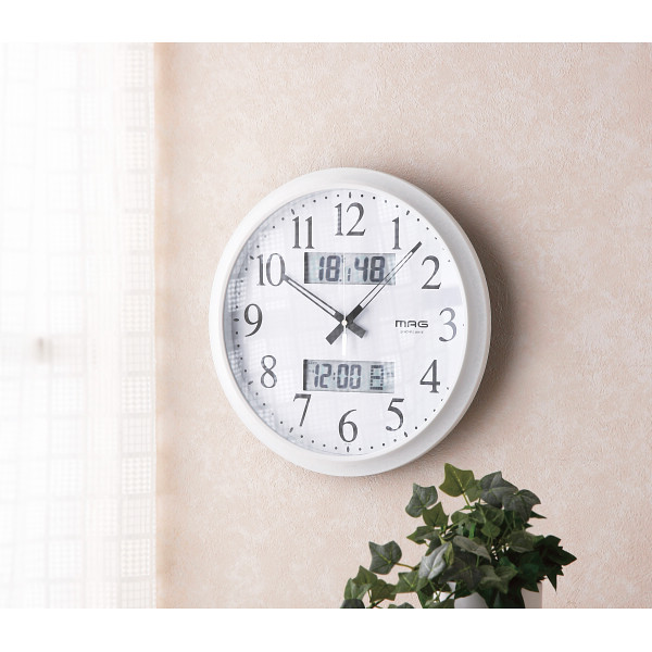 ＭＡＧ　温度・湿度・カレンダー表示付電波時計ダブルリンク ホワイトのサムネイル画像1