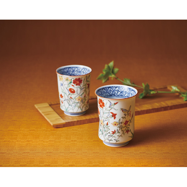 清水焼　色彩花鳥　組湯呑のサムネイル画像1