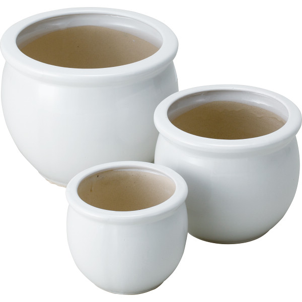 陶器植木鉢3点セットホワイト | シャディギフトモール
