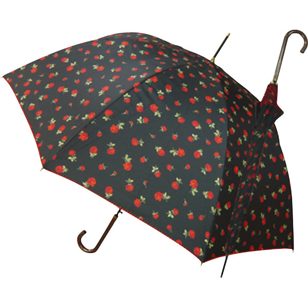 チェルベ　雨天兼用婦人深張ローズプリントワンタッチ傘の商品画像