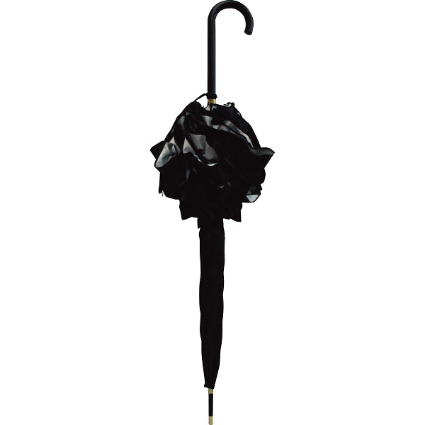 アズアズ　晴雨兼用遮光ジャンプ長傘　２段大フリル ブラックの商品画像