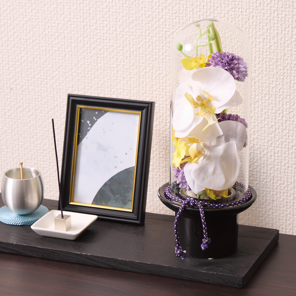 プリマ　ガラスドームの供花　胡蝶蘭（造花）のサムネイル画像1