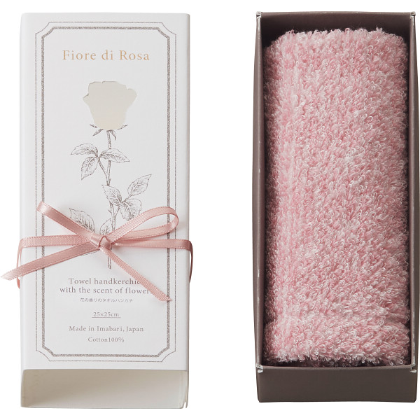 フィオーレ・ディ・ローザ　お花の香り付きタオルハンカチ ピンクのサムネイル画像1