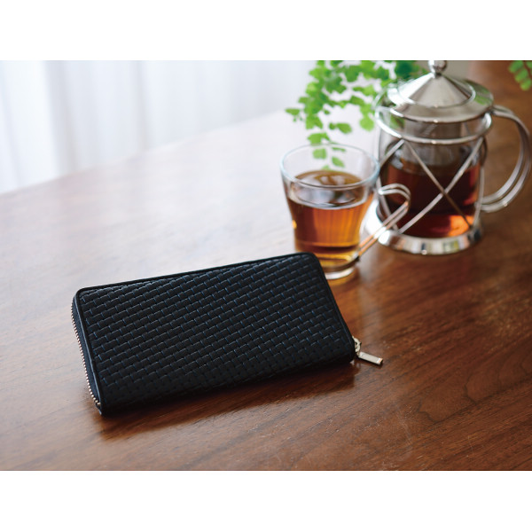 良品工房　日本製牛革型押ラウンド財布 ブラックのサムネイル画像2