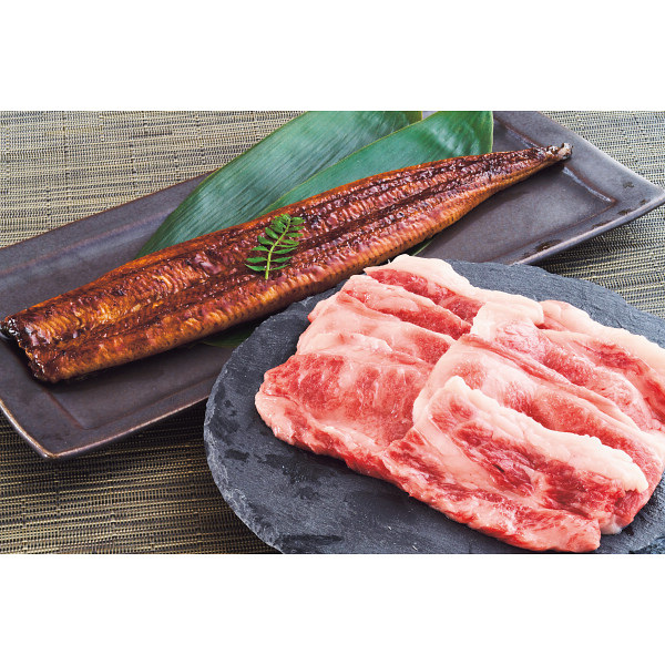 神戸ビーフ（バラ焼肉用）＆うなぎ蒲焼き（国産・長焼き）詰合せのサムネイル画像1
