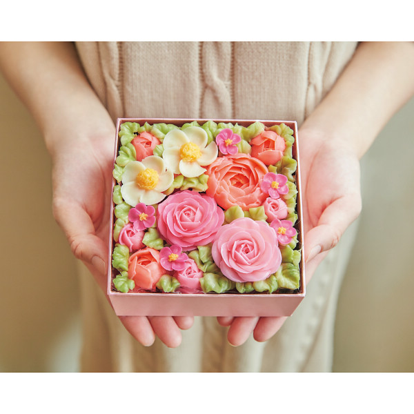 食べられるお花のボックスフラワーケーキ（ピンク） ピンクのサムネイル画像1