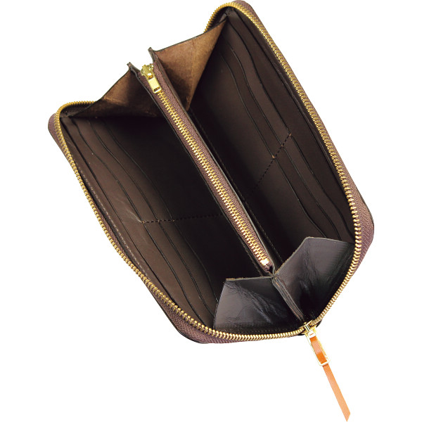 手塗りオイルレザー　ラウンドファスナー長財布 ブラウンのサムネイル画像1