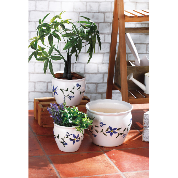陶器植木鉢３点セット 花柄Ａのサムネイル画像1