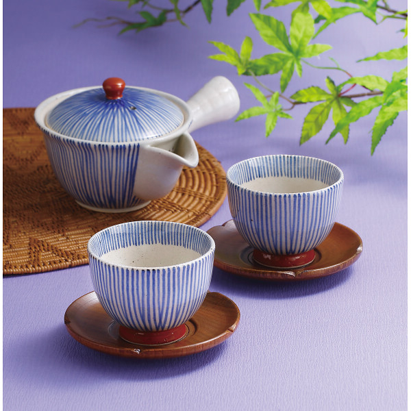 波佐見焼　朱巻十草　急須茶器揃（茶托付）のサムネイル画像1