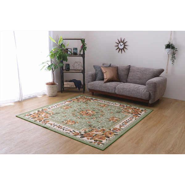 ほこりがでにくい　はっ水ラグ グリーンのサムネイル画像1