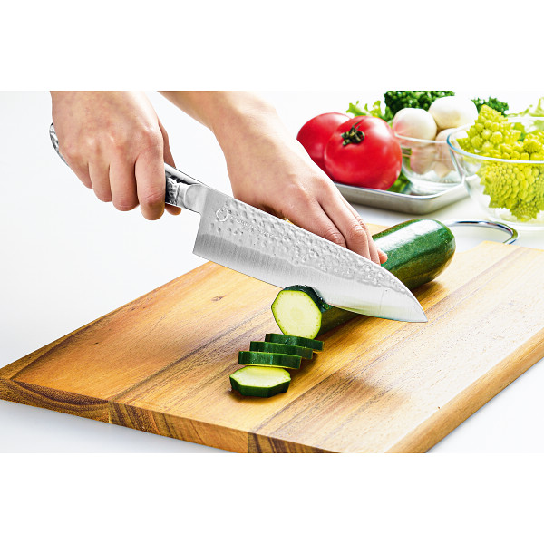 燕熟の技　オールステンレス槌目三徳包丁のサムネイル画像1