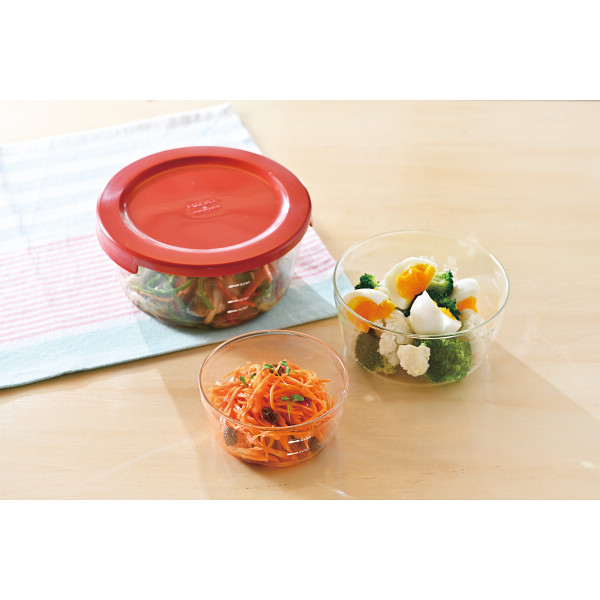 ハリオ　耐熱ガラス製保存容器　丸３個セット レッドのサムネイル画像2