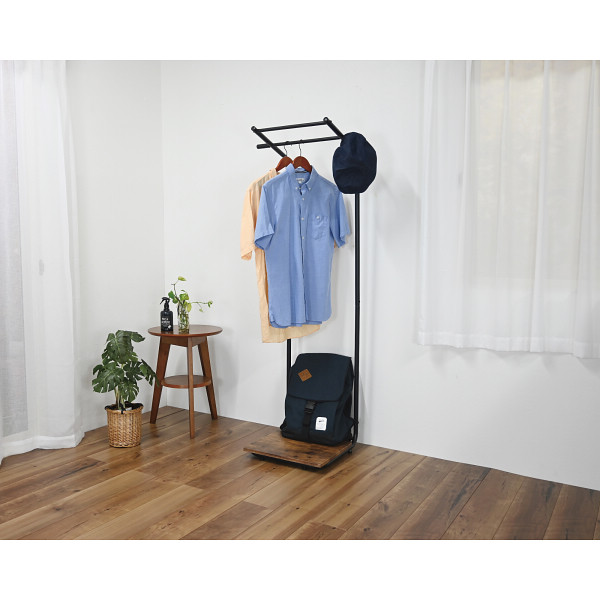 ダブルハンガーラック棚付き 木目調ブラウンのサムネイル画像1