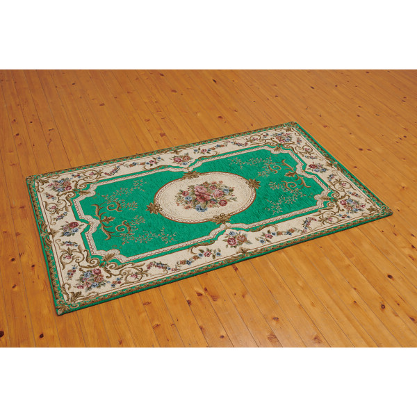イタリア製ゴブラン織ラグ グリーンのサムネイル画像1