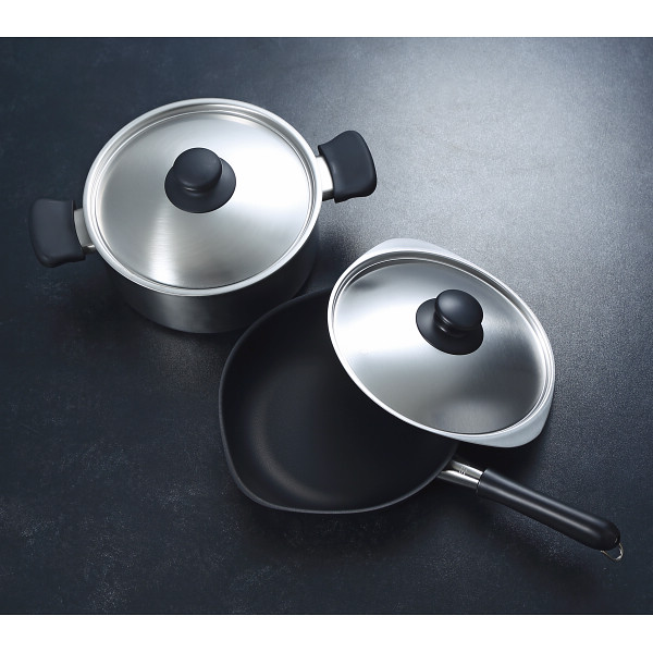 柳宗理　三層両手鍋浅型（２２ｃｍ）＆マグマ鉄フライパン（２２ｃｍ）セットのサムネイル画像1