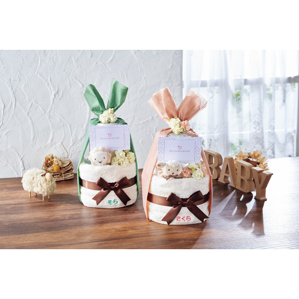 オーガニック　おむつケーキ（お名入れ） ココアブラウンのサムネイル画像1