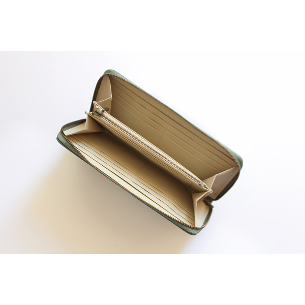 姫路レザー　牛革ラウンドファスナー長財布 グリーンのサムネイル画像1