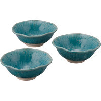 ブルー貫入花型鉢３個セット