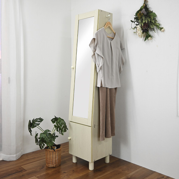 スタイルミラー＆スリムラック 木目調ホワイトのサムネイル画像1