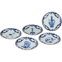 古伊万里様式　絵変り桔梗渕５寸皿揃