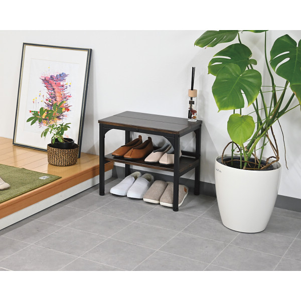 玄関ベンチ（棚付） 木目調ダークブラウンのサムネイル画像1