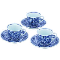 波佐見焼　タコ唐草絵　珈琲碗皿３客揃（手描）