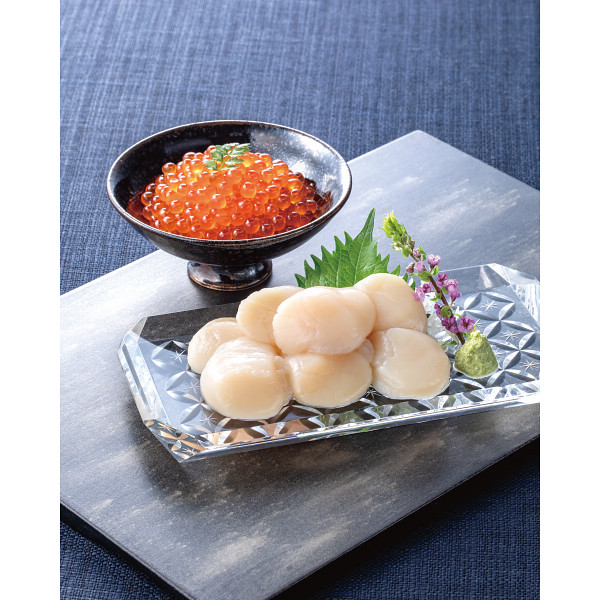 いくら醤油漬けと刺身用ほたて貝柱のサムネイル画像1