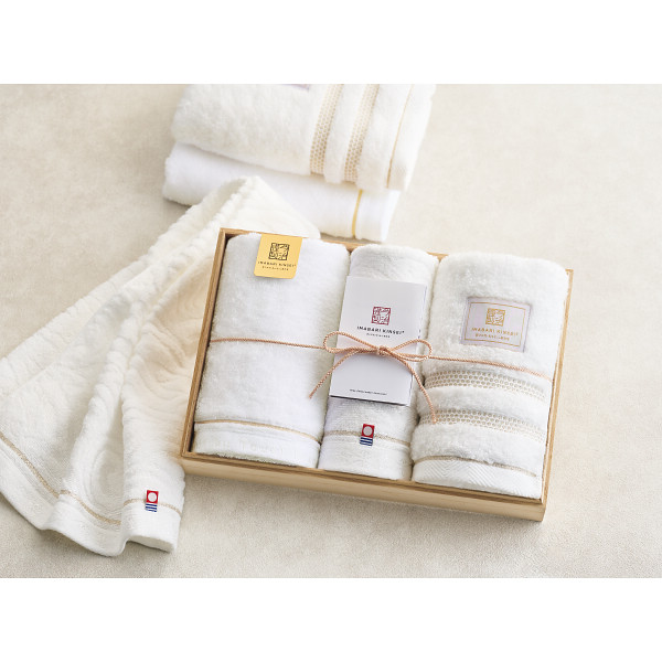 今治謹製　白織×至福×ご褒美タオル　フェイスタオル３枚セット（木箱入） ホワイトのサムネイル画像4